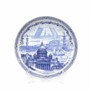 Тарелка фарфор Д15 СПб Исаакий синий рисунок