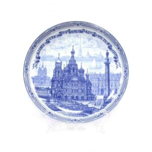 Тарелка фарфор Д15 СПб Спас синий рисунок