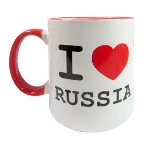Кружка фарфор I LOVE RUSSIA с красным кантом наверху