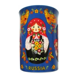 Кружка фарфоровая Матрешка Балалайка синяя