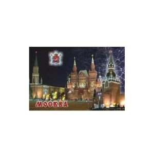 Магнит металл плоский Москва Ночная Никольская башня Исторический музей Спассская башня