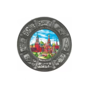 Магнит-тарелка металл К8 Д7 Москва Коллаж античное олово
