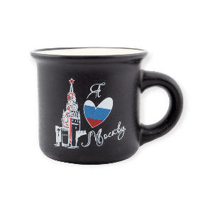 Кружка фарфор малая матовая Москва Спасская башня Триколор черная