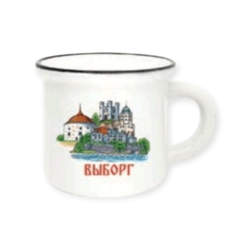 Кружка фарфор малая матовая Выборг Круглая башня белая