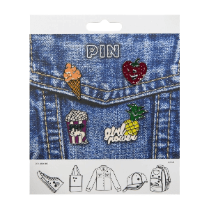 Набор 4 шт значок-пин металл эмаль Мороженное Ананас Попкорн Клубника