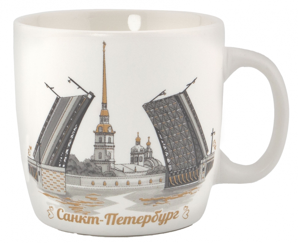 Кружка фарфор малая СПб Мосты Исаакий черно-белый рисунок