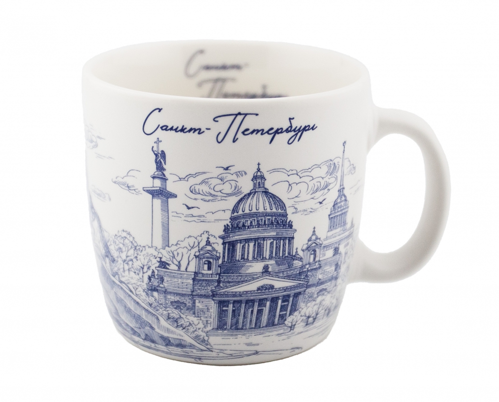 Кружка фарфор малая Коллаж СПб синий рисунок